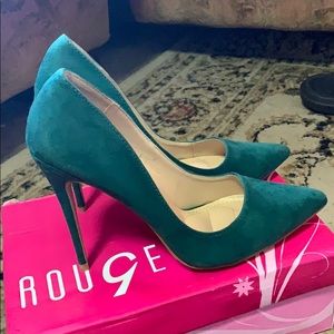 Green Faux Suede Heels